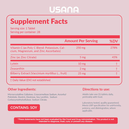 USANA Visionex DS with Lutein Zeaxanthin – Advanced Eye Health & Vision Support, 28 Tablets (28-Day Supply)