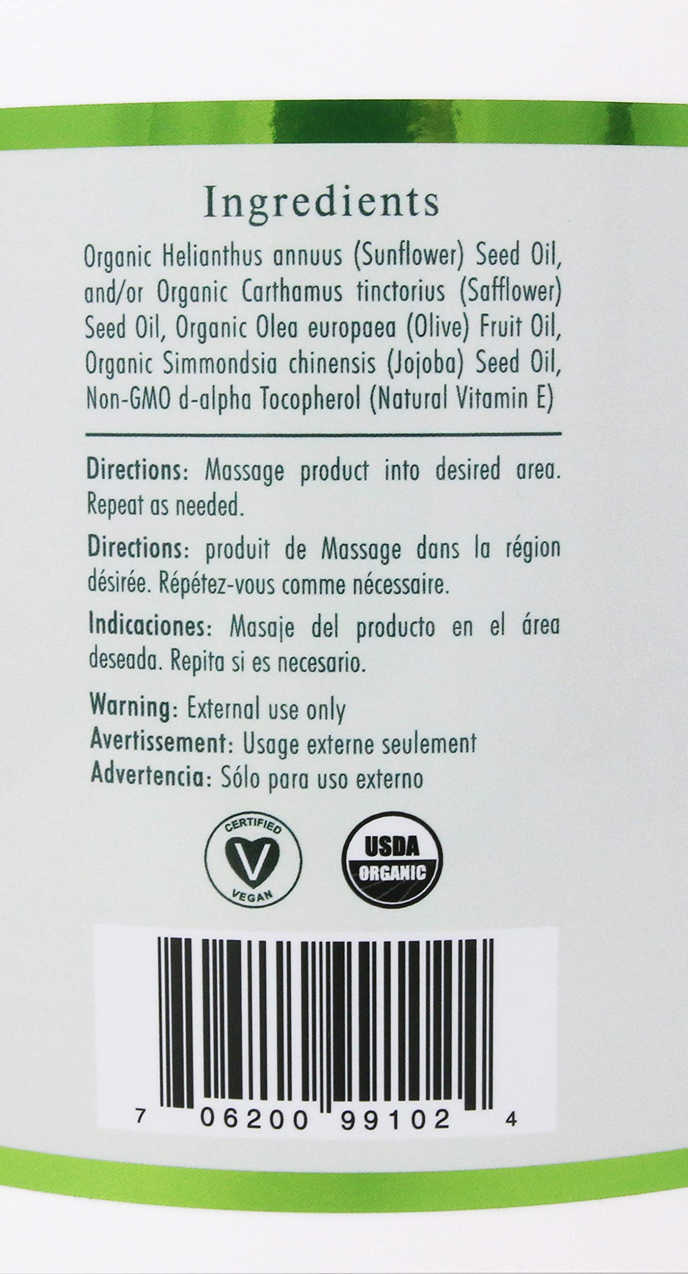 Organic Massage Oil Blend (1 Gallon) - Unscented, Nut-Free, Gluten-Free, USDA Certified Organic