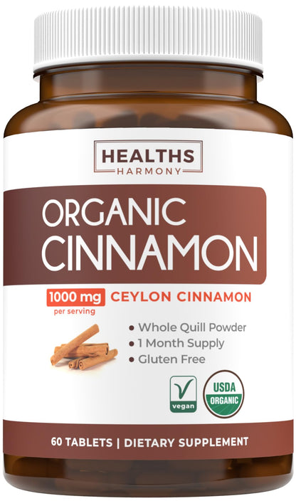USDA Organic Ceylon Cinnamon Pills – 1000mg per Serving, Vegan & Non-GMO