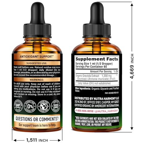 USDA Organic Graviola Soursop Bitters Liquid – Digestive Detox & Immune Support | 2 Fl Oz | Made in USA