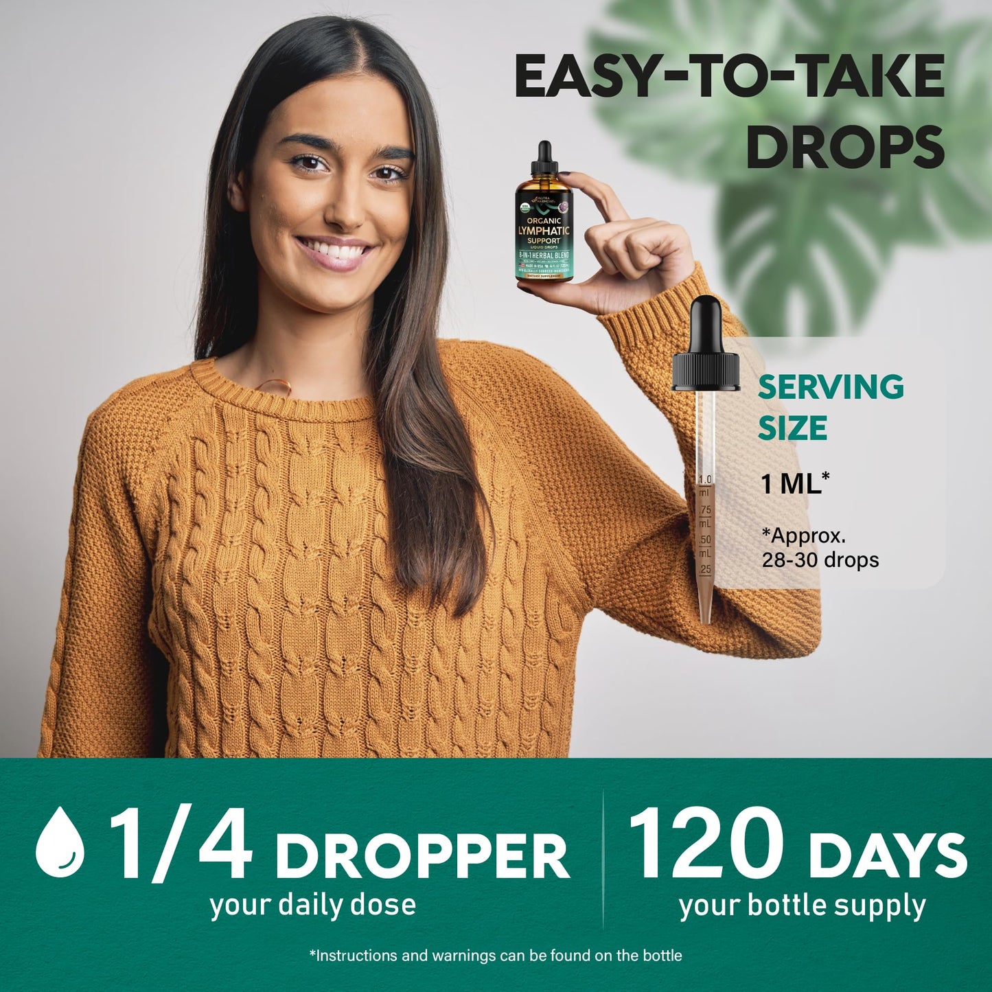NutraHarmony USDA Organic Lymphatic Drainage Drops - Echinacea, Elderberry & Dandelion | Immune Support & Detox (4 fl oz)