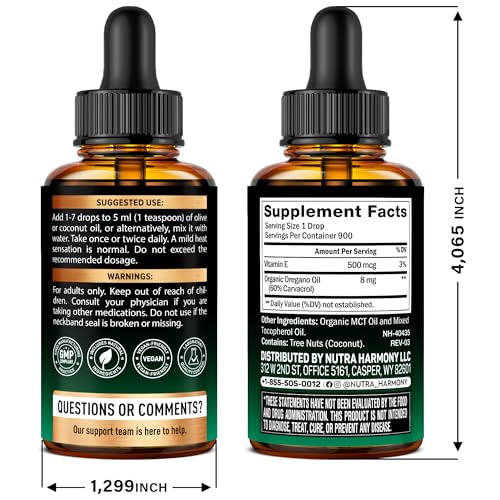 USDA Organic Oil of Oregano Drops with Vitamin E – Immune Support, Digestion Health & Antioxidants | Made in USA