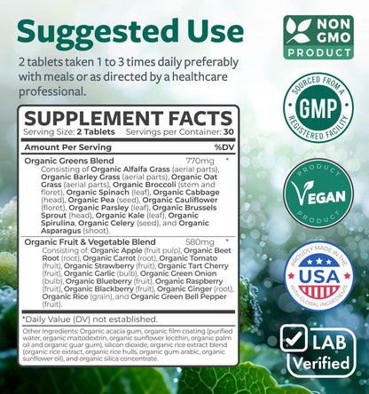USDA Organic Super Greens – 28-Item Veggie & Fruit Complex, Vegan & Non-GMO