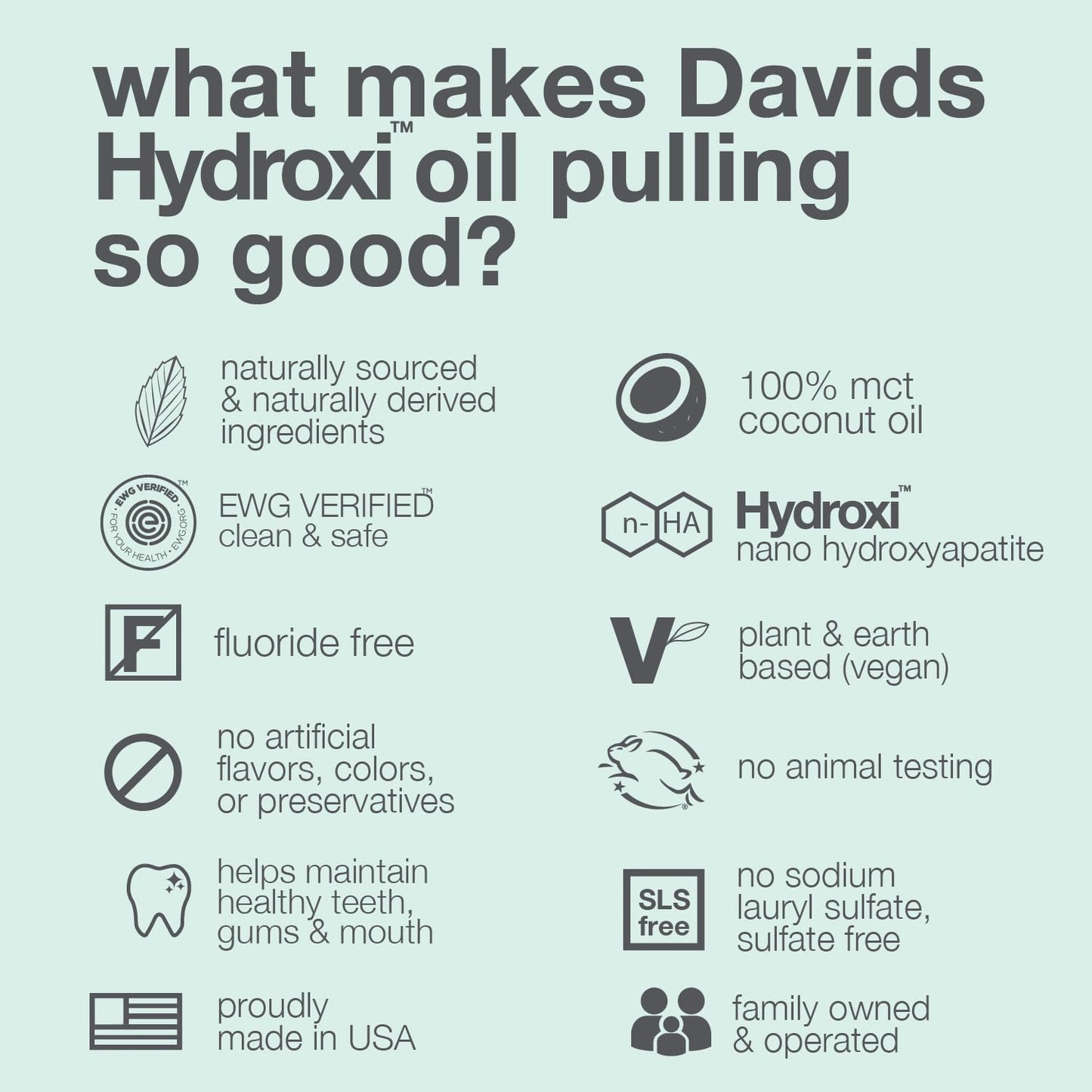 Davids Nano Hydroxyapatite Oil Pulling Mouthwash – 9 oz, Mint, MCT Coconut Oil