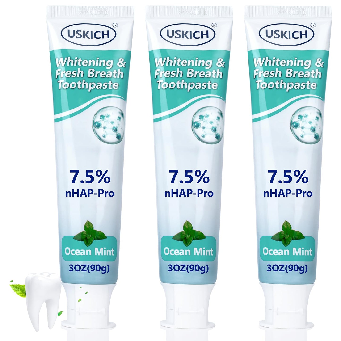 3 Pack Niacinamide Whitening Toothpaste – Nano Hydroxyapatite, Ocean Mint, 3oz Tubes for Sensitive Teeth