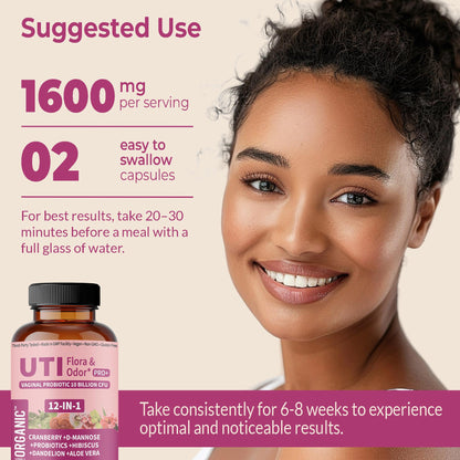 UTI Flora & Odor Pro+ Pack of 2 – Intimate Freshness, Cranberry, D-Mannose & Probiotics