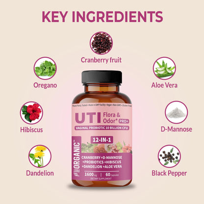 UTI Flora & Odor Pro+ Pack of 2 – Intimate Freshness, Cranberry, D-Mannose & Probiotics