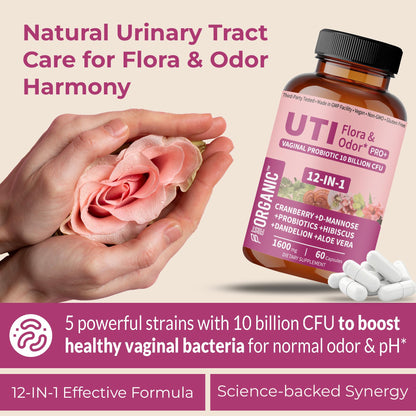 UTI Flora & Odor Pro+ Pack of 2 – Intimate Freshness, Cranberry, D-Mannose & Probiotics