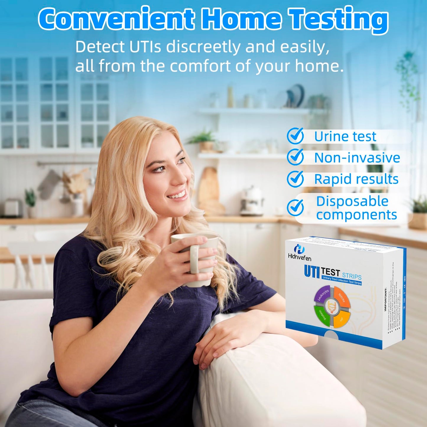 4-in-1 UTI Test Strips – At-Home Urinalysis Kit (Leukocytes, Nitrites, pH, Protein)