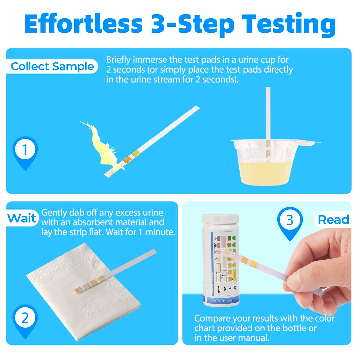 4-in-1 UTI Test Strips – At-Home Urinalysis Kit (Leukocytes, Nitrites, pH, Protein)