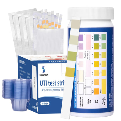 4-in-1 UTI Test Strips – 50ct At-Home Urinalysis (Leukocytes, Nitrites, pH, Protein)