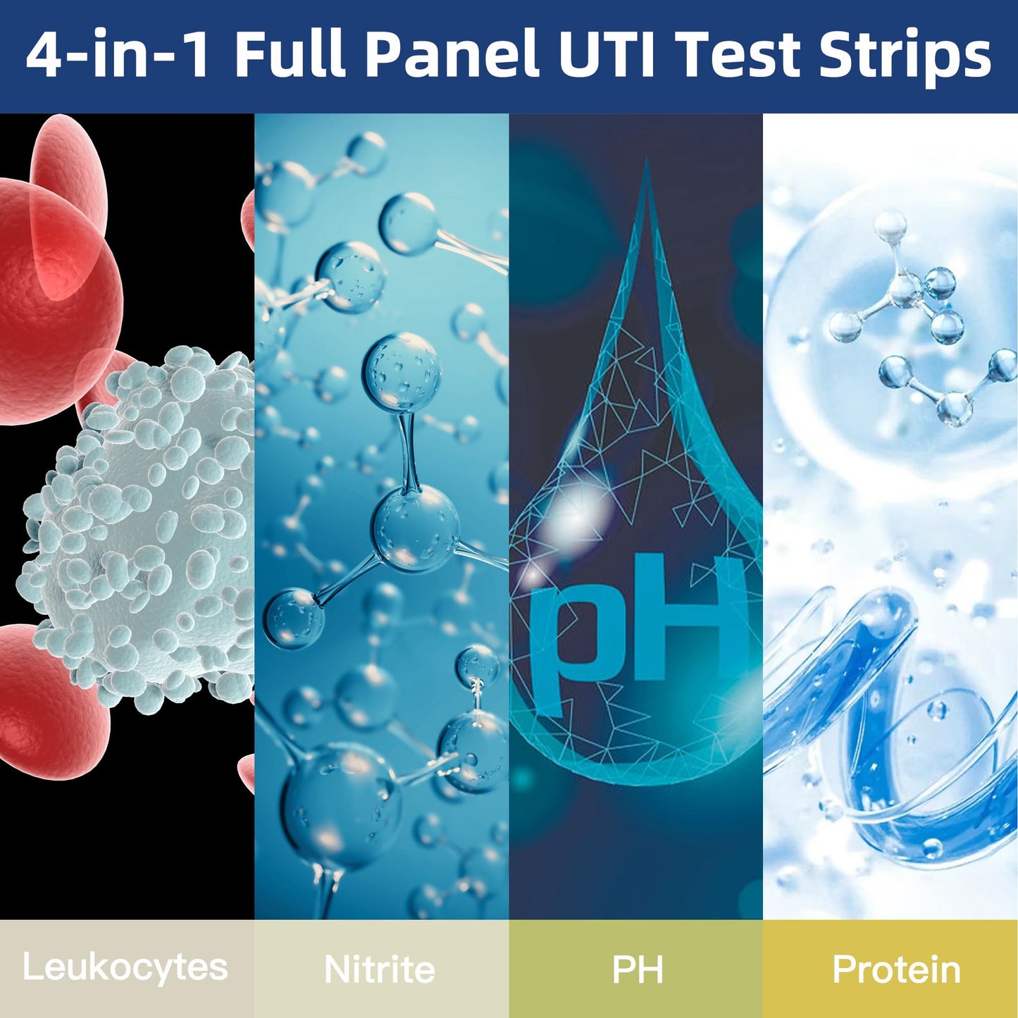 4-in-1 UTI Test Strips – 50ct At-Home Urinalysis (Leukocytes, Nitrites, pH, Protein)