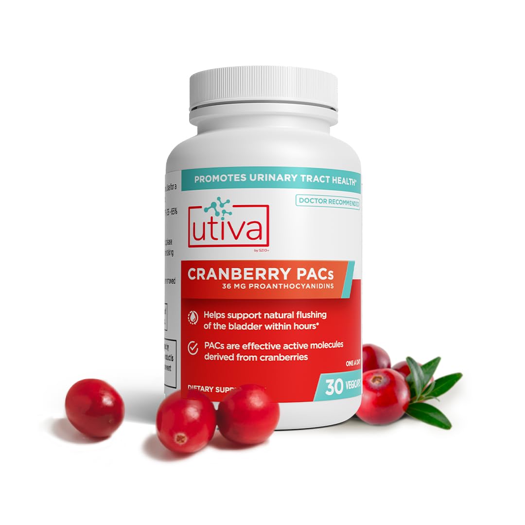 Szio+ Utiva Cranberry PACs – 36 mg PACs Clinically Studied UTI Prevention for Women | 30 Veggie Capsules