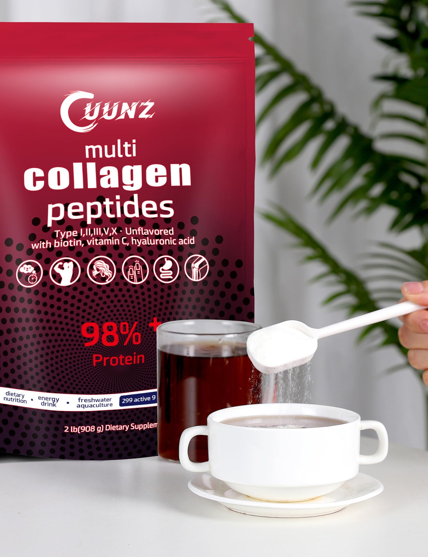 UUNZ Multi Collagen Powder I-V-X | Biotin, HA, Vitamin C | Unflavored 1lb