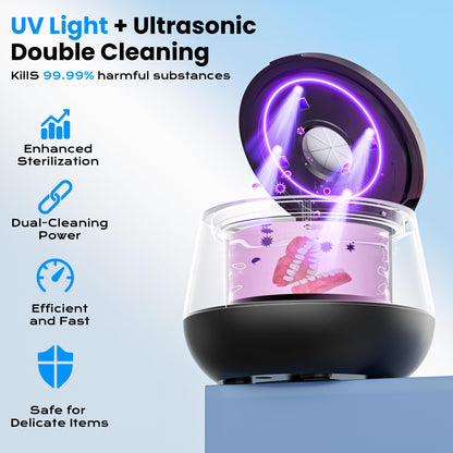 45kHz Ultrasonic Retainer Cleaner – 200ML UV Dental Cleaner