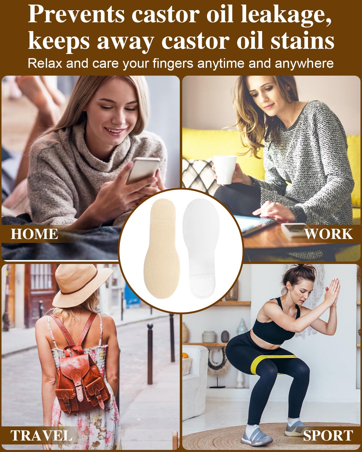 Uwbettry 10pcs Castor Oil Pack Wraps for Fingers - Reusable Self-Adhesive Finger/Thumb Castor Oil Compress (Organic Cotton)