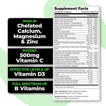 Species Nutrition V-Mineralyze All-Purpose Multivitamin – Vitamin C & D3, Chelated Minerals, Blueberry Extract, 300 Capsules