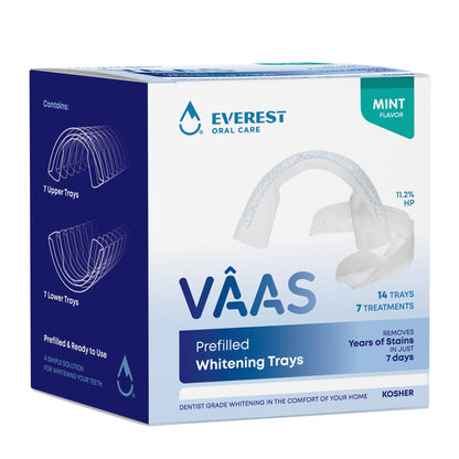 VAAS Prefilled Teeth Whitening Trays 11.2% Hydrogen Peroxide Mint – 14 Pack (7 Treatments) | Kosher by Everest