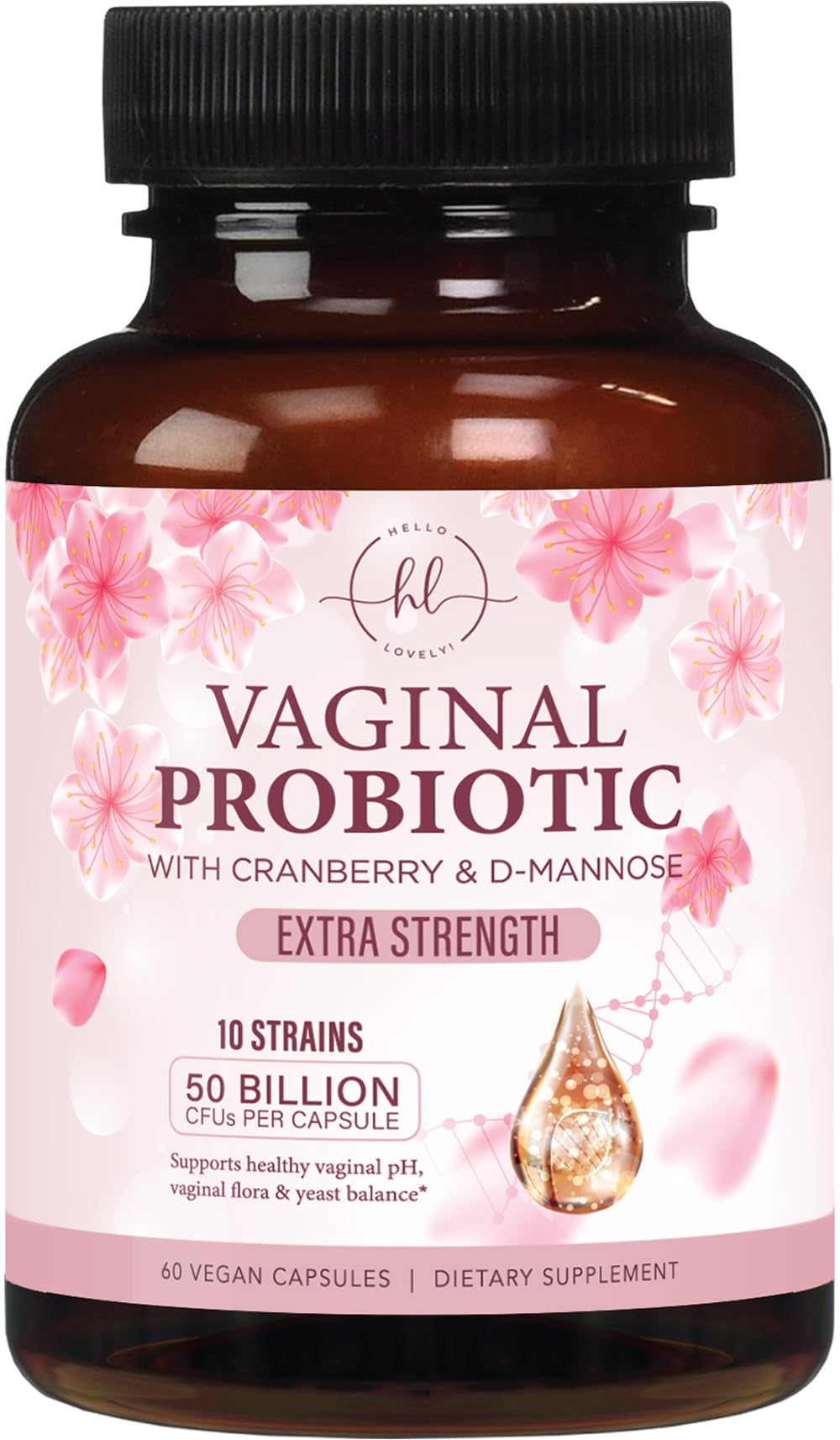 Vaginal Probiotics 50B CFU - 10 Strains with Cranberry & D-Mannose | Vaginal pH & Flora Balance - 60 Capsules