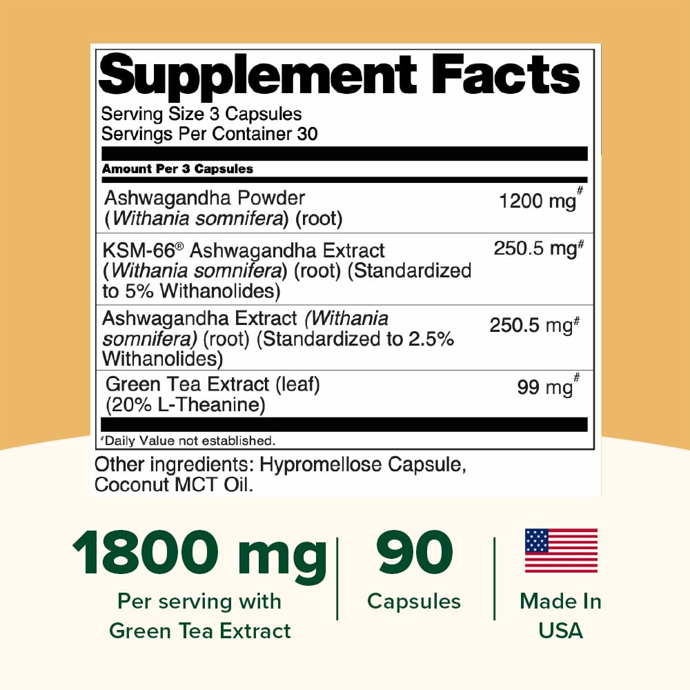 VAHDAM Ashwagandha 1800mg with L-Theanine | Stress Relief, Mood & Sleep | 90 Capsules