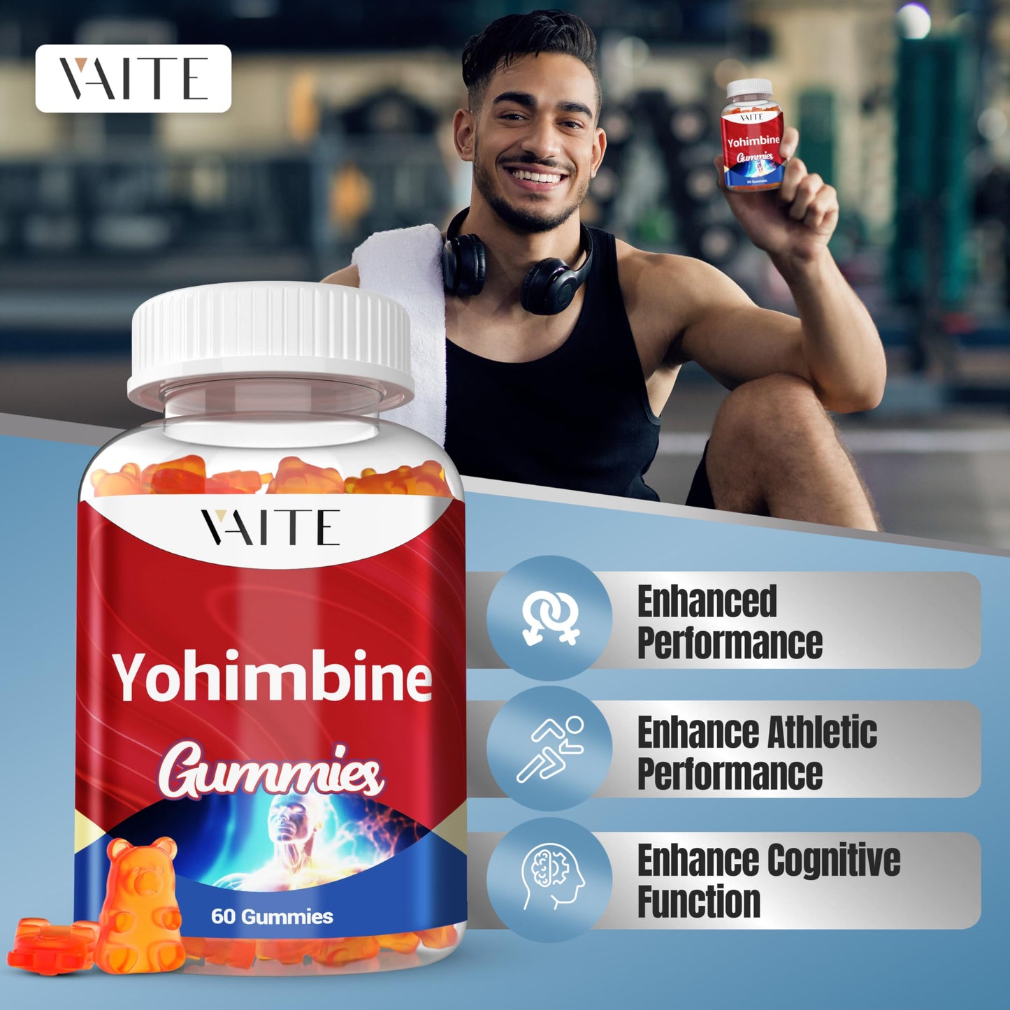VAITE Yohimbine HCl Gummy 15mg – Sugar-Free, Non-GMO Energy & Endurance (60 Gummies)