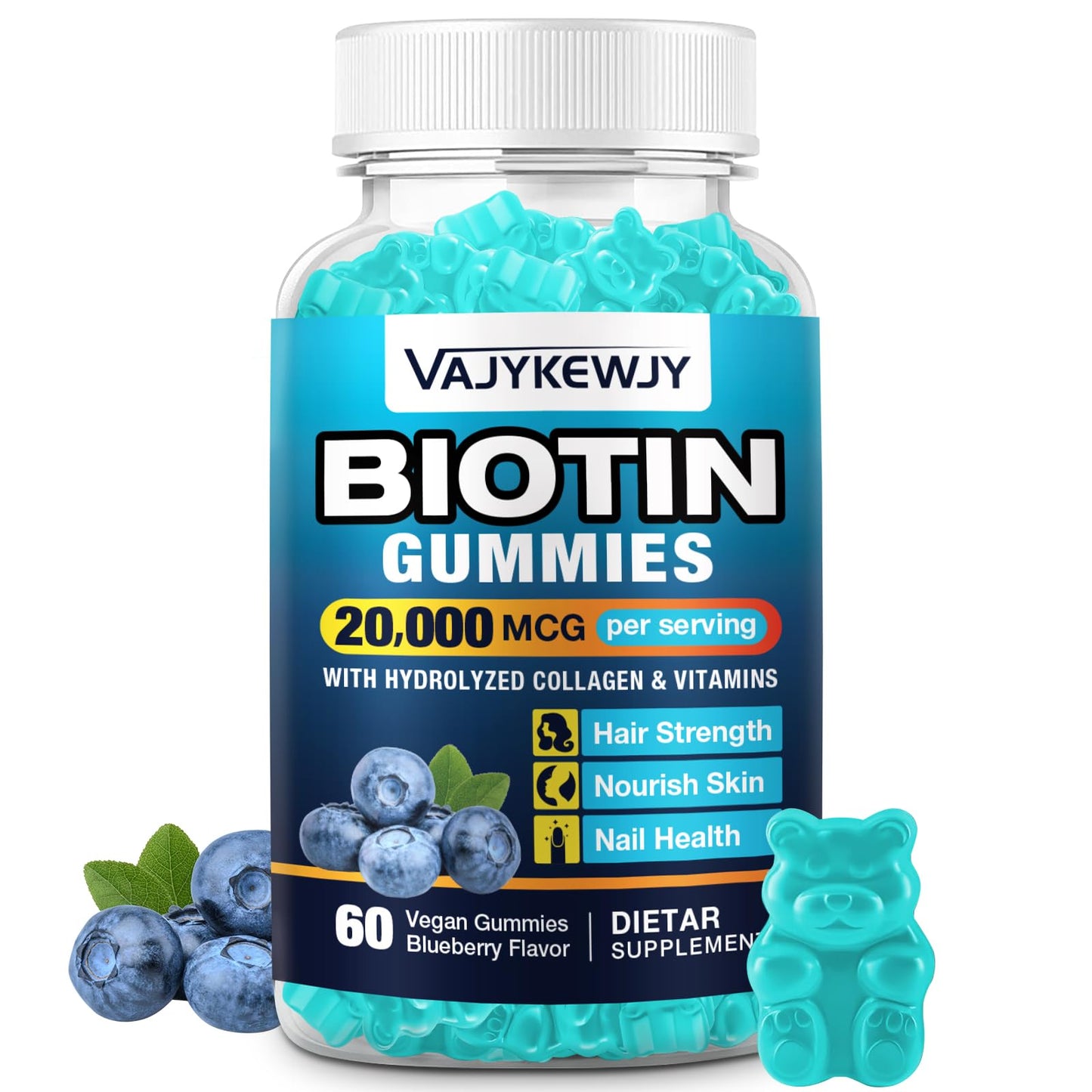 VAJYKEWJY Vegan Biotin Gummies – 20,000 mcg per Serving | Hair, Skin & Nails