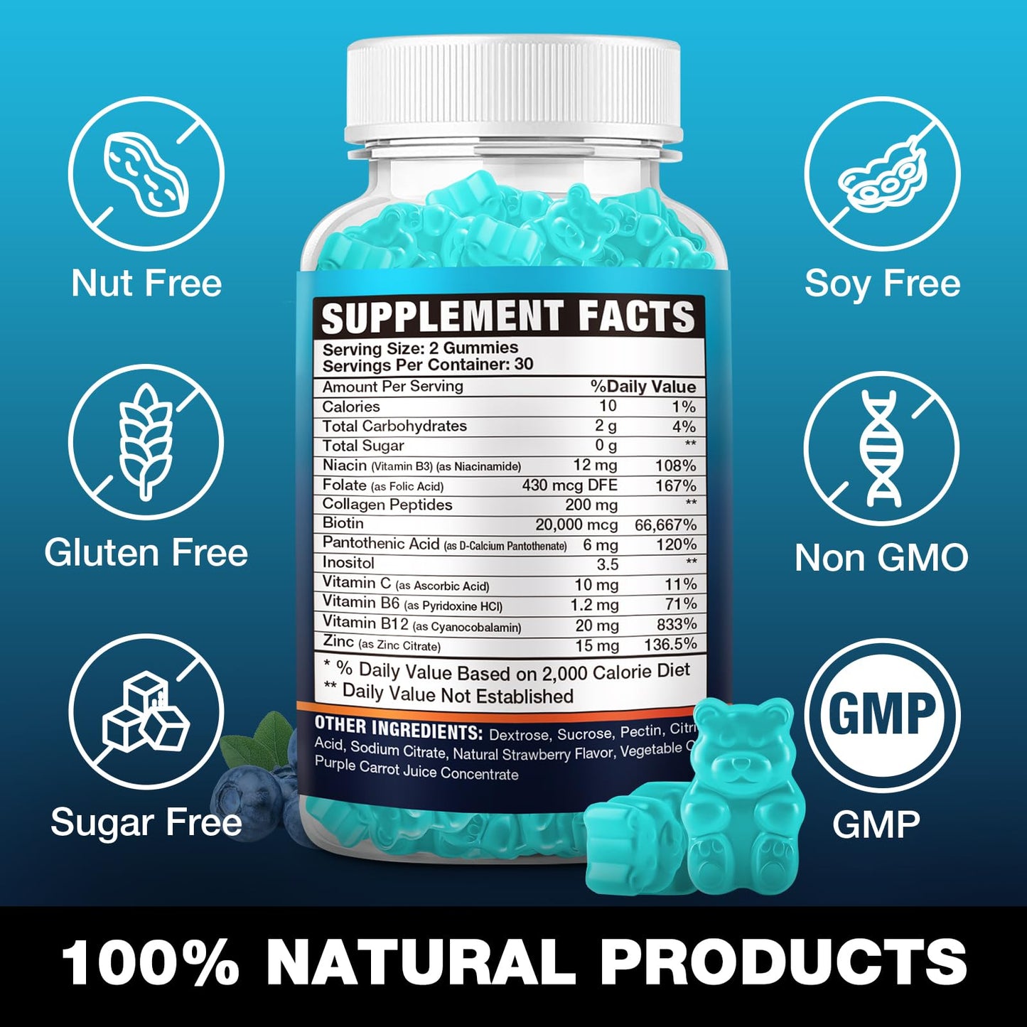 VAJYKEWJY Vegan Biotin Gummies – 20,000 mcg per Serving | Hair, Skin & Nails
