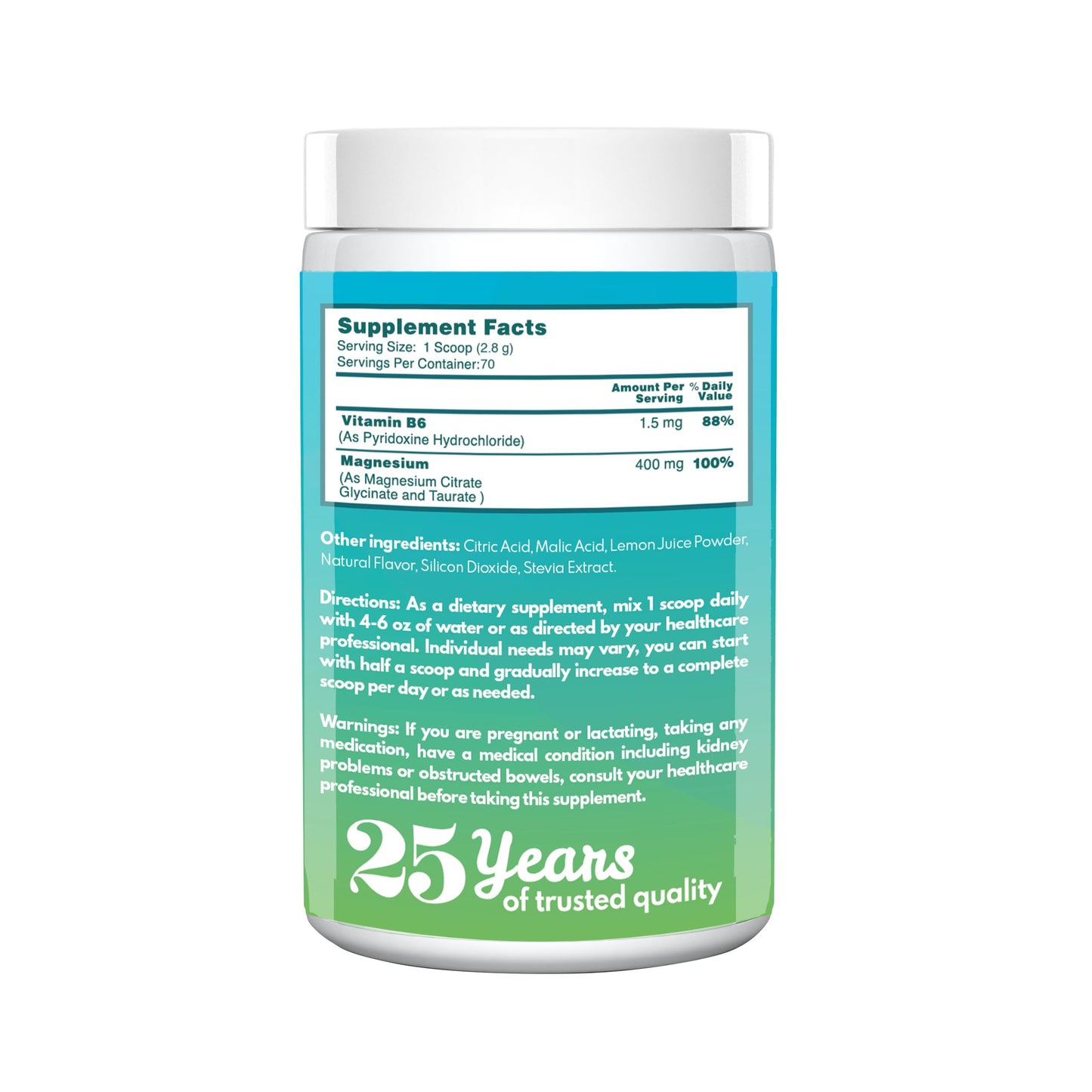VAL Triple Magnesium Complex – Lemon Flavor, 400mg Mg + B6 | 6.9 oz