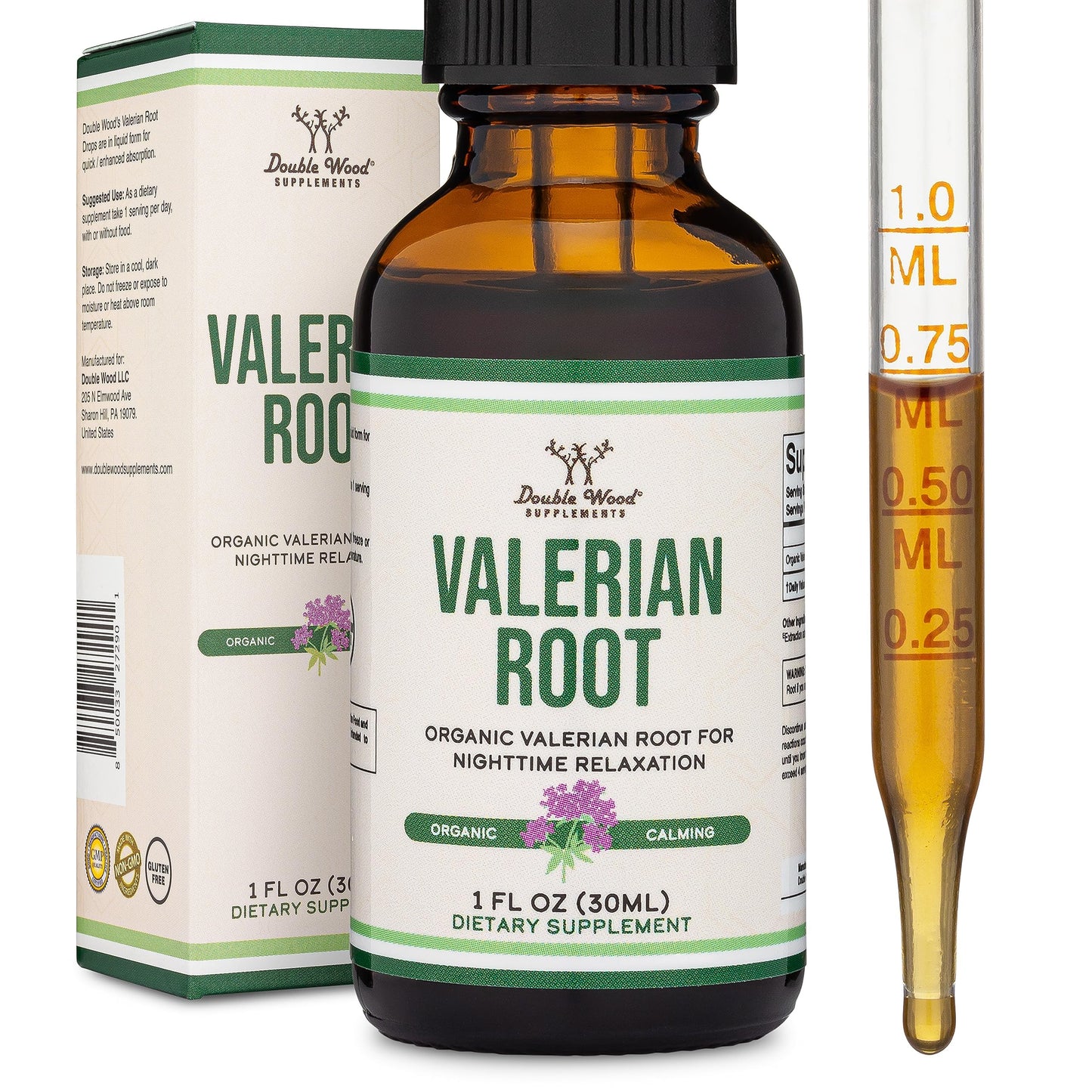 Valerian Root Drops for Sleep - Organic Valerian Root Tincture 168mg | 1 FL OZ, 30 Servings by Double Wood