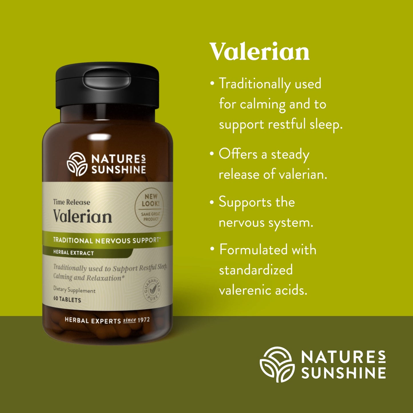 Nature's Sunshine Valerian Root Extract Time Release - 60 Capsules | Sleep & Relaxation