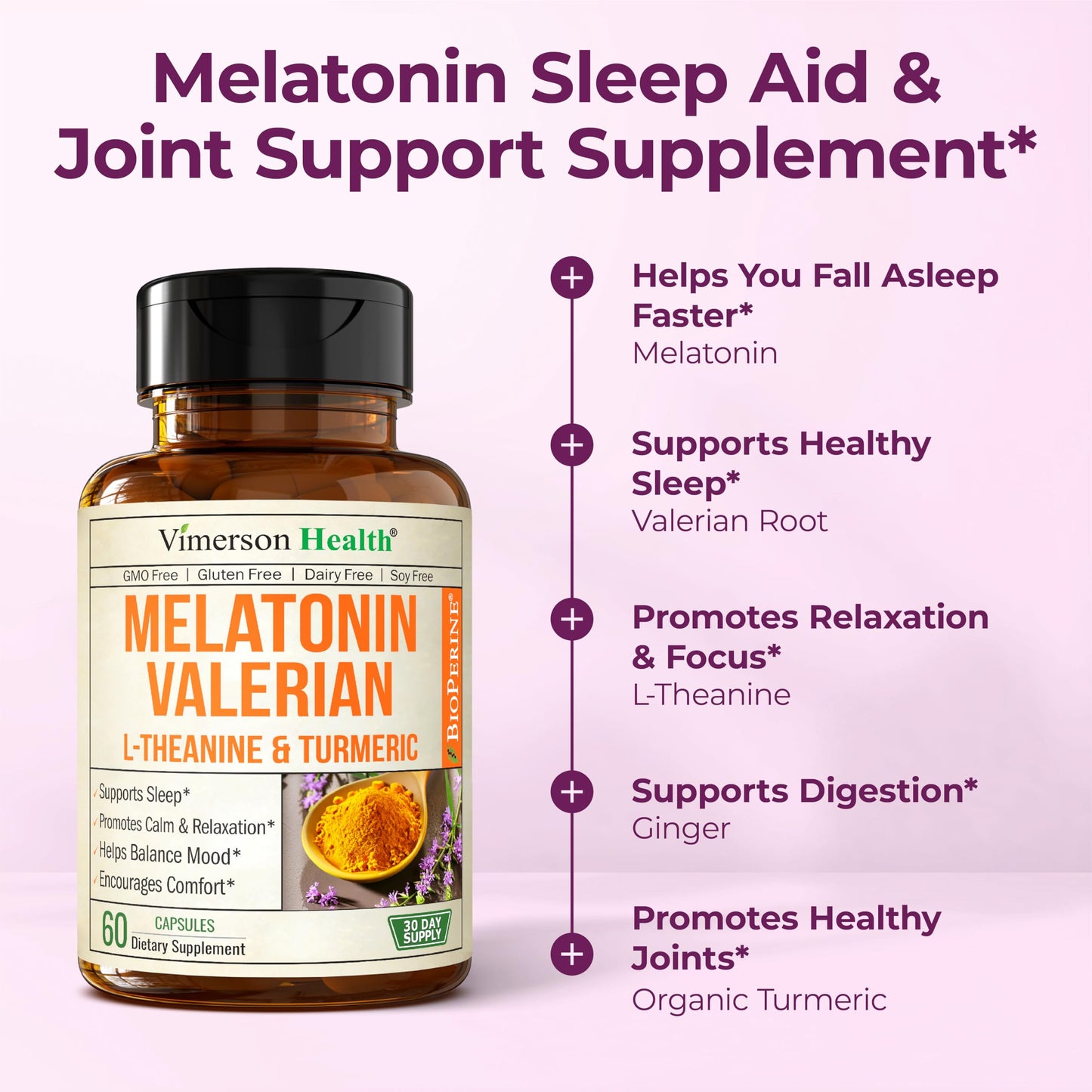 Vimerson Health Melatonin Sleep Aid with L-Theanine & Valerian – 2 Pack