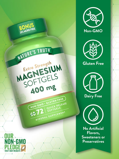 Nature's Truth Magnesium 400mg – 72 Softgels | Extra Strength, Non-GMO, Gluten Free