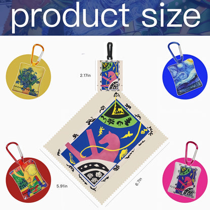 4Pcs Glasses Cleaning Cloth – Art Print Microfiber, Pouch & Clip-On