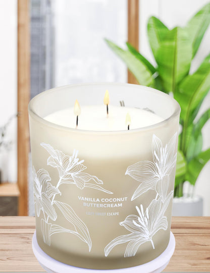 Vanilla Coconut Buttercream 3-Wick Soy Candle – 14.5 oz, Creamy Vanilla & Toasted Coconut | Long-Lasting Clean Burn