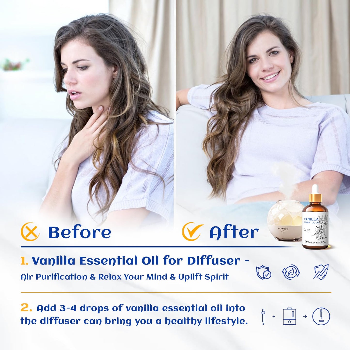 HIQILI Vanilla Essential Oil 1 oz – Pure, Undiluted Aroma for Skincare, Diffuser & DIY