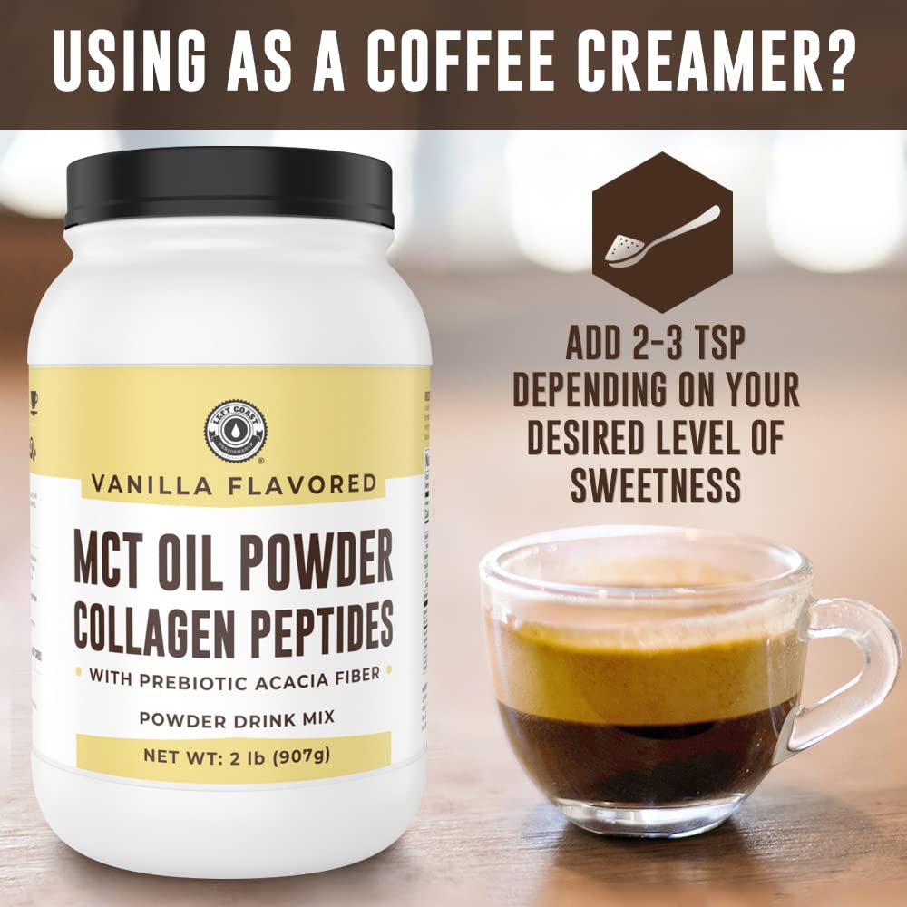 Left Coast Performance MCT Oil Powder with Acacia Fiber & Collagen – Vanilla, 32 oz