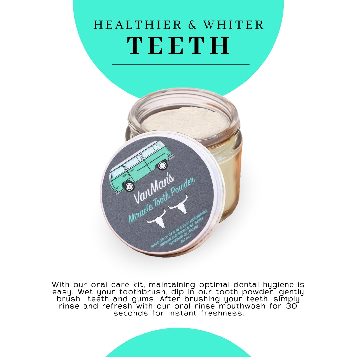 Vanman’s Mint and Bone Tooth Powder – Remineralizing Tooth Powder 2.2 oz