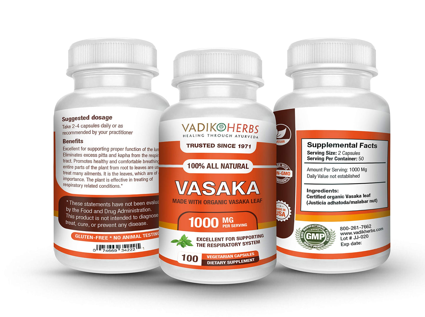 Vadik Herbs Organic Vasak (Vasaka) Powder – 100 Vegicaps | Made in USA