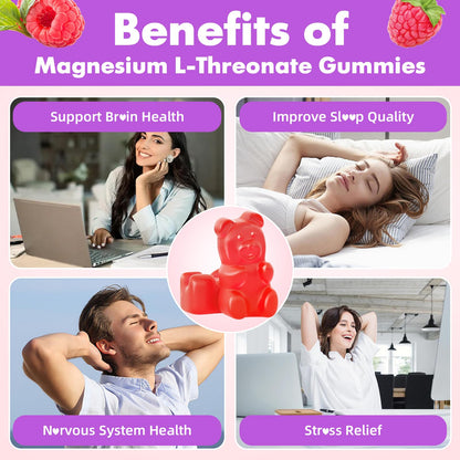 VCCHUYH Magnesium Threonate Gummies – 1000mg, Raspberry, for Kids & Adults