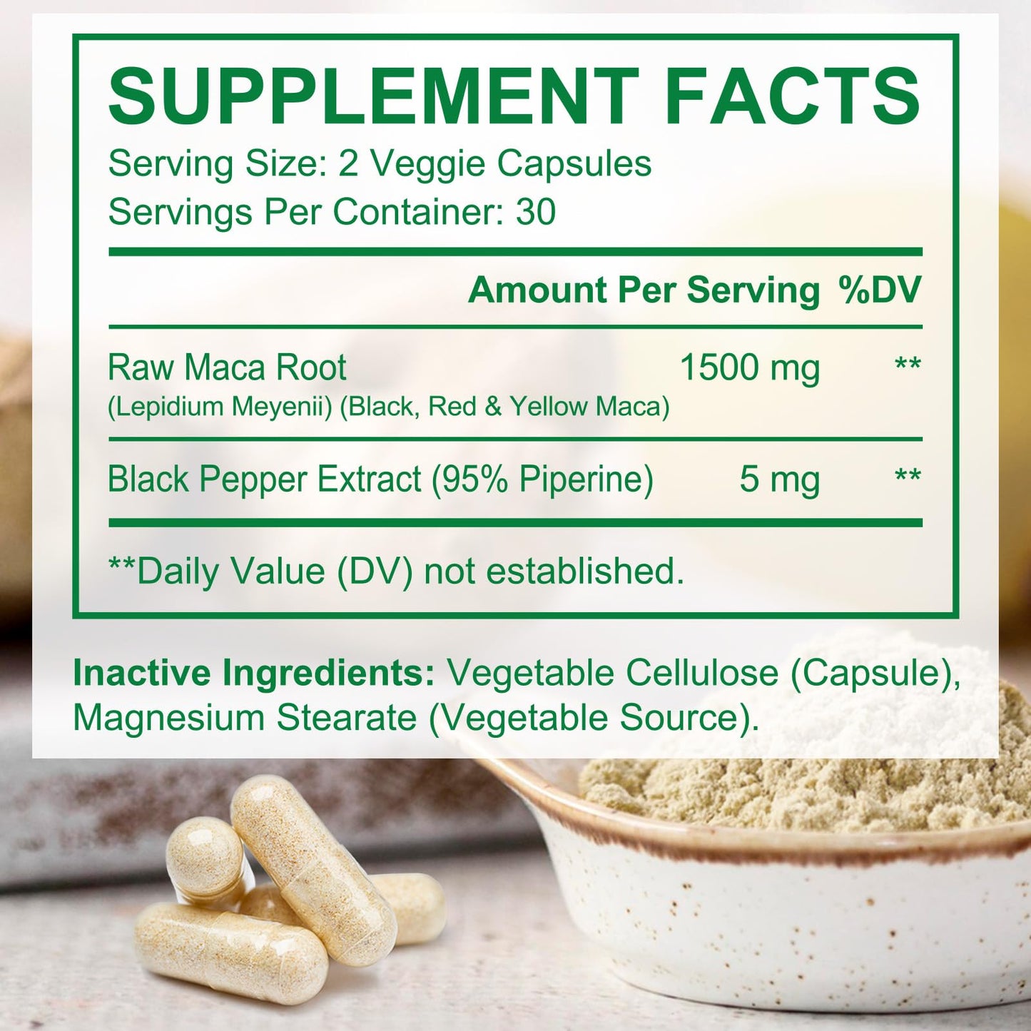 Vceeoy Maca Root Capsules - 1500mg Black, Red & Yellow Maca with Black Pepper Extract | Energy Boost for Women & Men - 60 Capsules