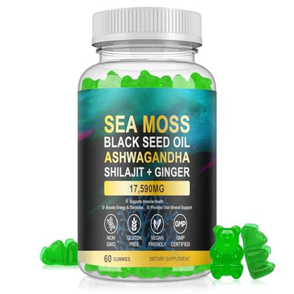 Vceeoy Sea Moss Gummies with Black Seed Oil, Ashwagandha & Ginger - 60 Gummies
