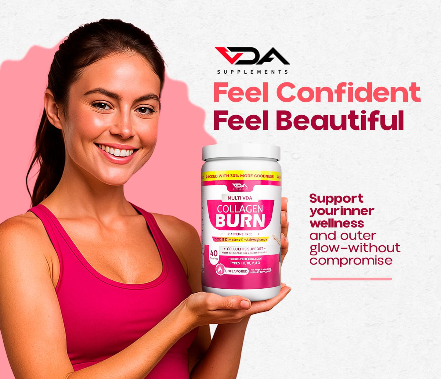 VDA Collagen Burn – Flavorless Hydrolyzed Collagen with Peptides (Types I–X) | 40 Servings