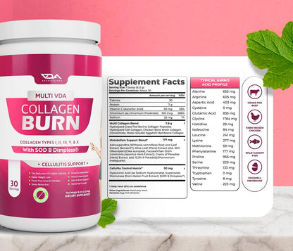 VDA Collagen Burn – Flavorless Hydrolyzed Collagen with Peptides (30 Servings)
