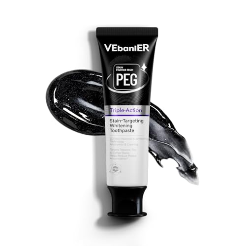 VEbanlER Stain-Targeting Teeth Whitening Toothpaste 3.57oz – Fluoride-Free, Non-Toxic, 3D White with Charcoal, Safe for Adults, Kids & Sensitive Teeth