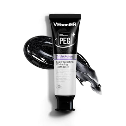 VEbanlER Stain-Targeting Teeth Whitening Toothpaste 3.57oz – Fluoride-Free, Non-Toxic, 3D White with Charcoal, Safe for Adults, Kids & Sensitive Teeth