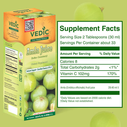 Vedic Juices Amla Juice 1L – Vitamin C for Gut Health & Hair Growth