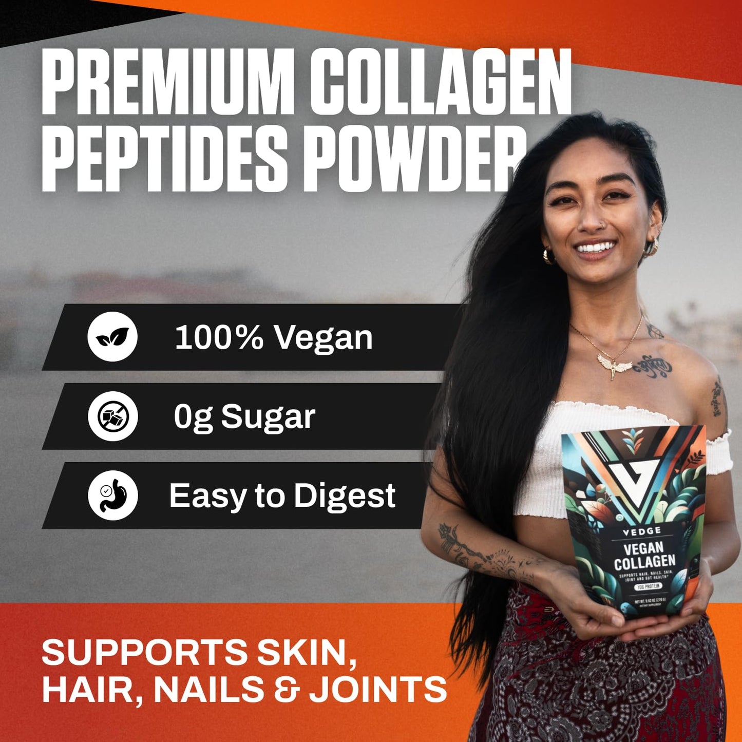 VEDGE Vegan Collagen Powder – Plant-Based Peptides for Hair, Skin & Nails