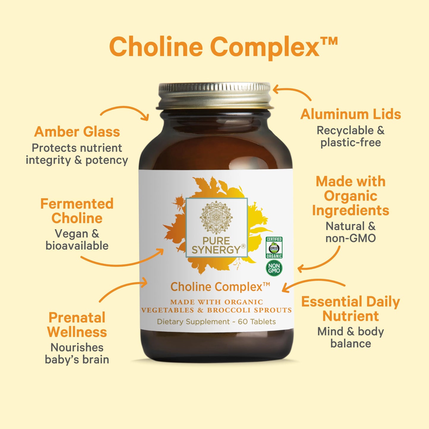 PURE SYNERGY Choline Complex | Vegan Organic Choline Supplement (60 Tablets)