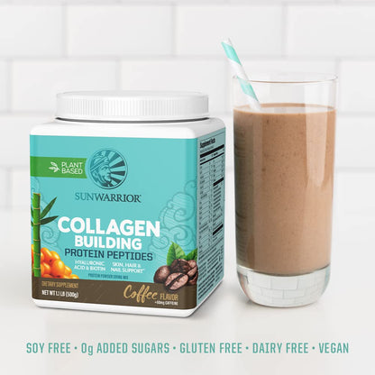 Sunwarrior Vegan Collagen Protein Powder for Women – Coffee Flavor, Plant-Based, Non-GMO, 20 Servings