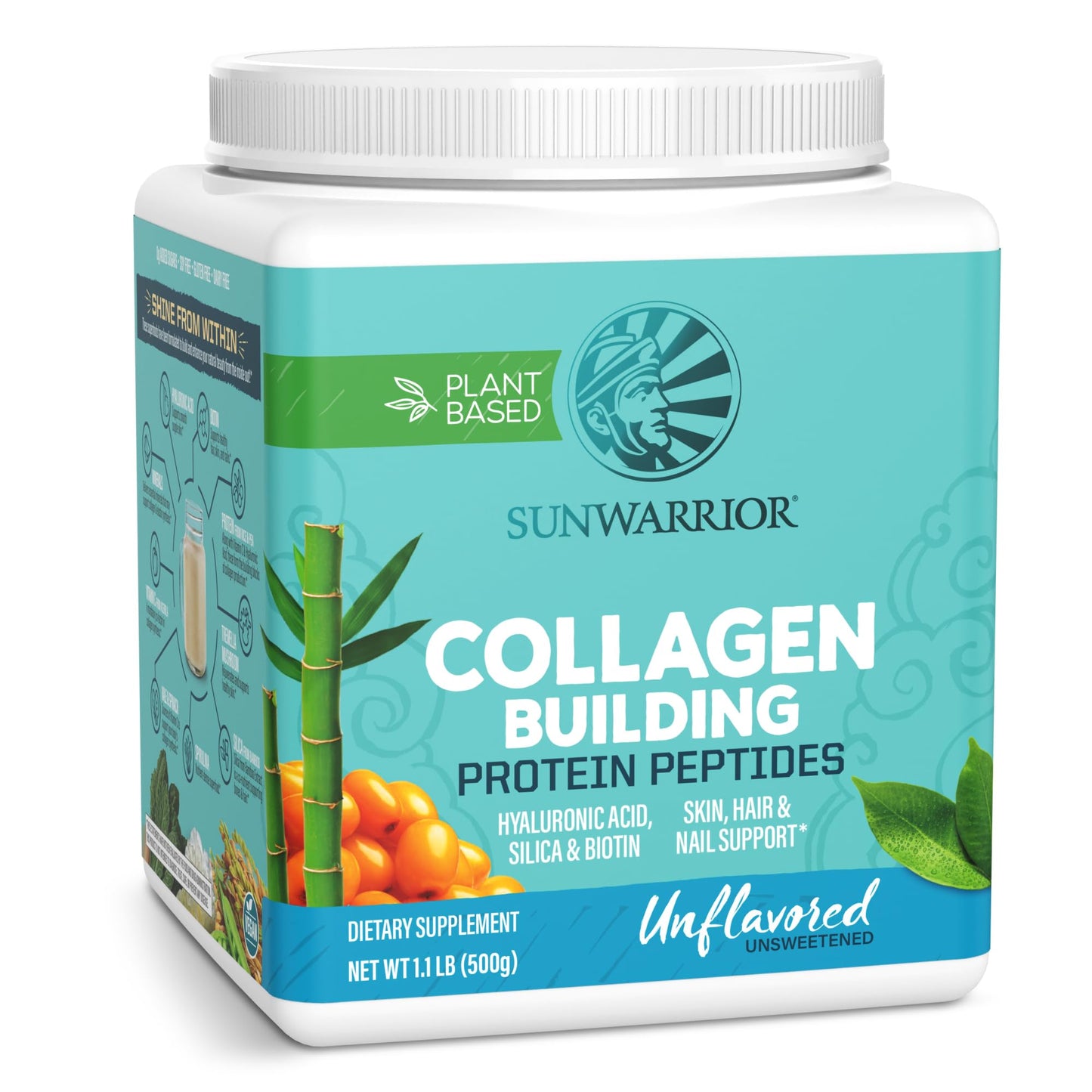 Sunwarrior Vegan Collagen Building Powder – Plant-Based Protein Peptide with Biotin, Vitamin C & Hyaluronic Acid (Unflavored)